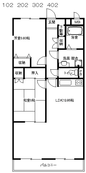 フルール湘南  402号室 間取り