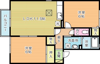 グロワール長行Ｂ棟 105号室 間取り