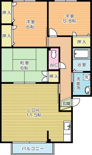 レシェンテ徳力　Ａ棟 102号室 間取り