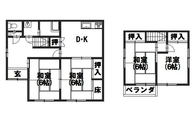 友岡１丁目10-23貸家 間取り