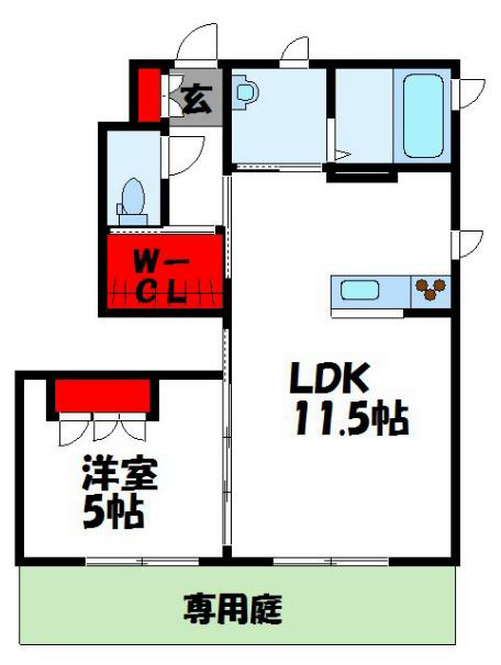 ハーバルタイムB 102号室 間取り