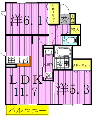 グランボヌールⅡ 102号室 間取り