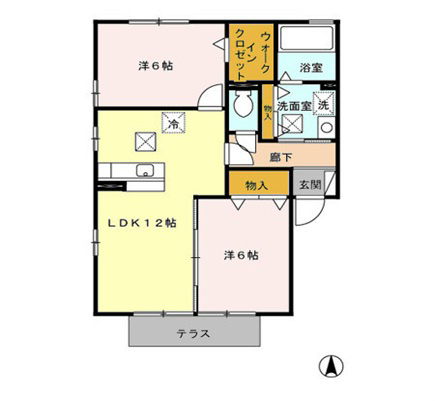 リビングタウン入野　Ａ 102号室 間取り