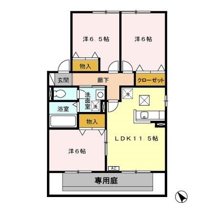 メルベーユⅡ　Ａ 101号室 間取り
