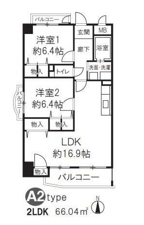 プロスべール高安（A2タイプ） 間取り