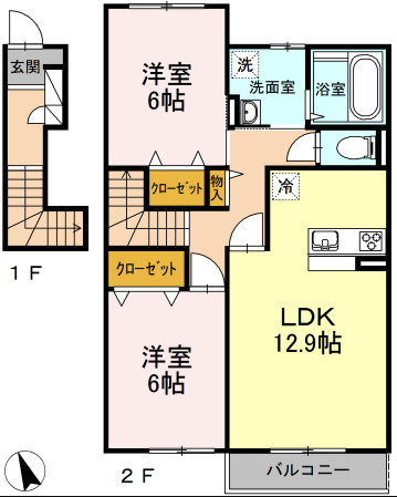 越の山ハイツA 203号室 間取り