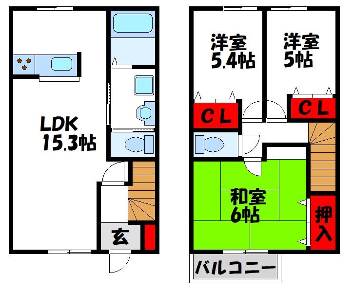 バレーパイン宗像  108号室 間取り