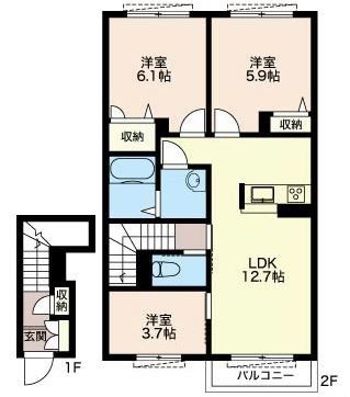 フェリオ開成 203号室 間取り