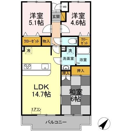ビューパークヤマモ  102号室 間取り