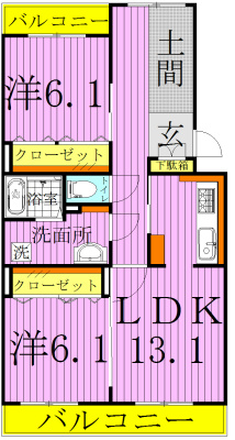 テレパレス柏てるて　南街区　３号棟 102号室 間取り