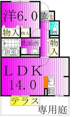 センターフィールドＡ 102号室 間取り
