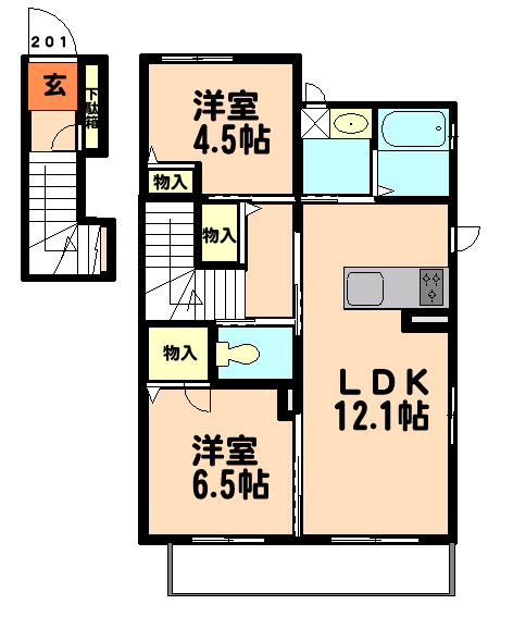メナー木崎G棟 201号室 間取り
