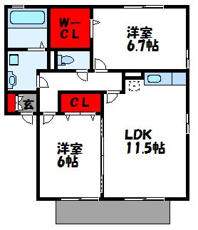 リビングタウン新宮E棟 102号室 間取り