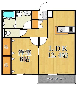クロープ辛夷 102号室 間取り