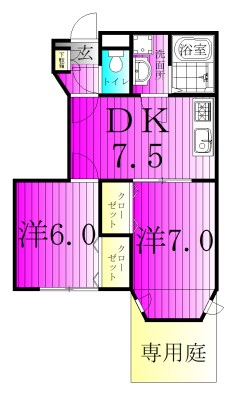 パルテール 102号室 間取り