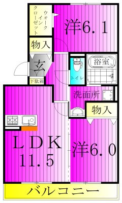 カシータⅡ 102号室 間取り