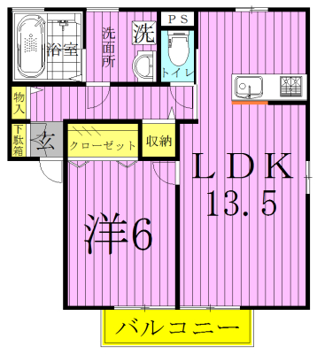 ソレアード　Ｂ 102号室 間取り