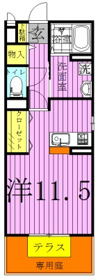 カトルセゾンＢ 105号室 間取り