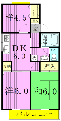 セジュールハイツⅡ 201号室 間取り