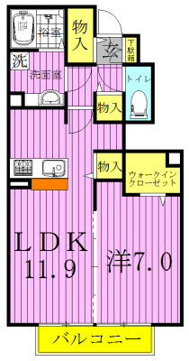メルベーユパルⅢ 103号室 間取り