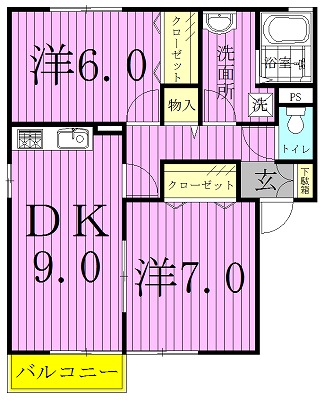 リビングタウン野田　A棟 102号室 間取り