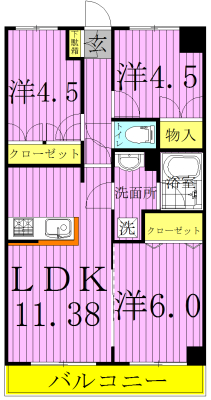 プレステージヤツ 308号室 間取り