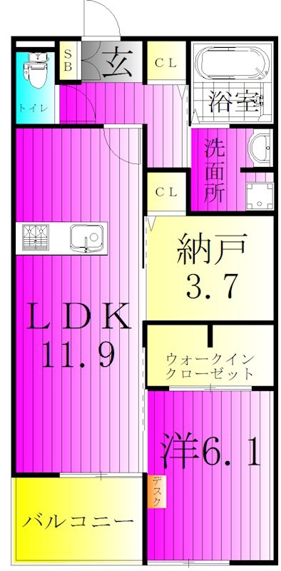 アンプルール 103号室 間取り