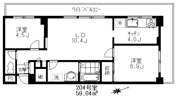 千駄ヶ谷第二スカイハイツ ２０４号室 間取り