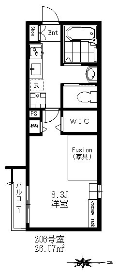 アルソーレ 　 ２０６号室 間取り