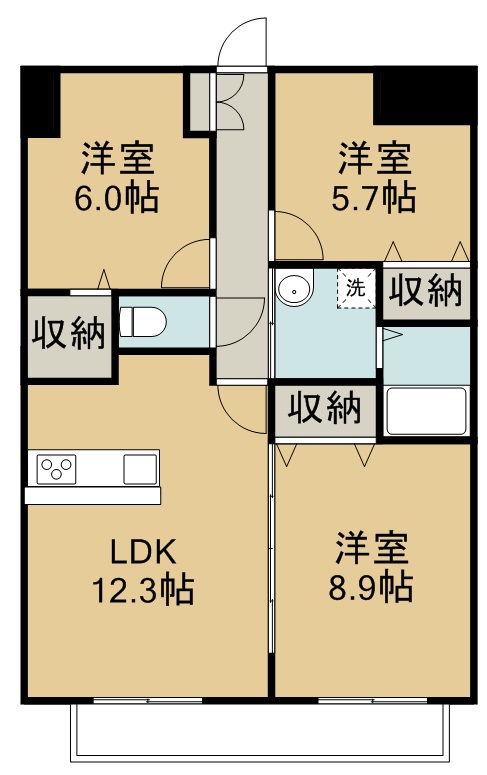 アークデュオ仙台苦竹 410号室 間取り
