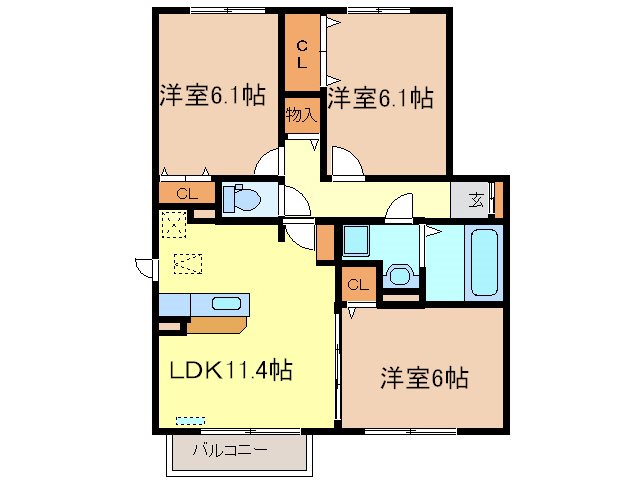 ヴェルドミール飛香 102号室 間取り