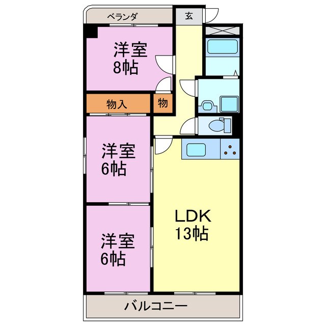 半田第3ロイヤルマンション  806号室 間取り