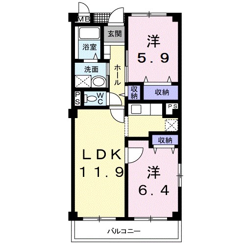 サンリッツ高宮 A 301号室 間取り