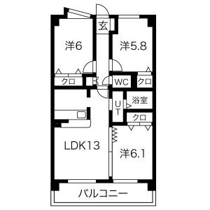 レジオンドヌール 104号室 間取り