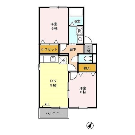 セゾンミストラル B 102号室 間取り
