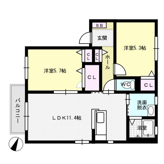 プリエールdeux 202号室 間取り