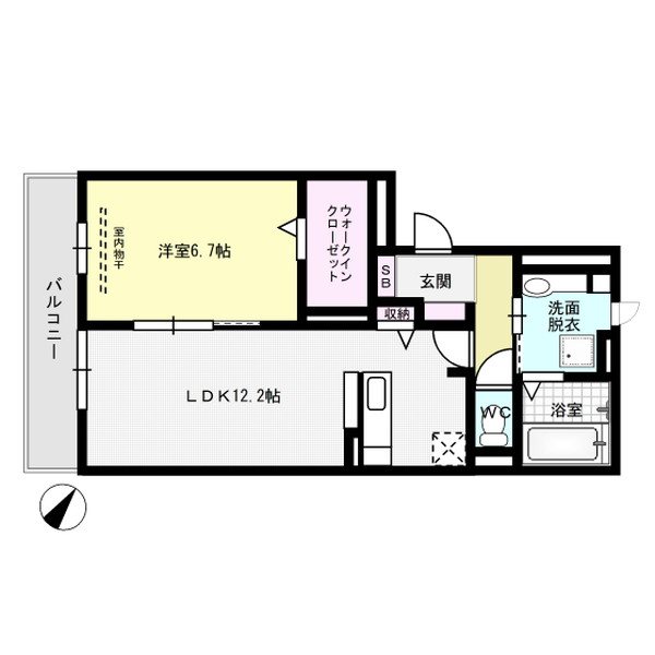 D-room空港西 303号室 間取り