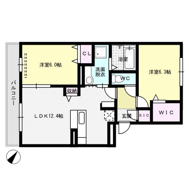 D-room空港西 302号室 間取り