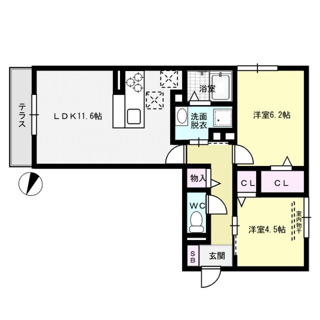 D-room西長住 弐番館 103号室 間取り