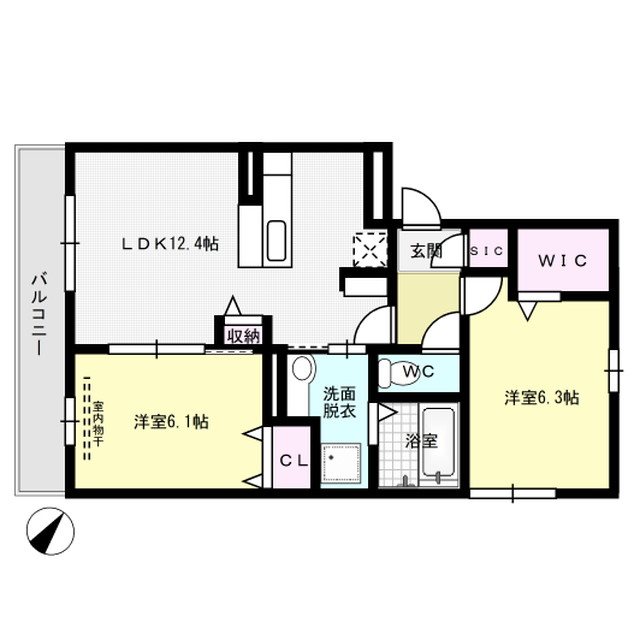 D-room空港西 101号室 間取り