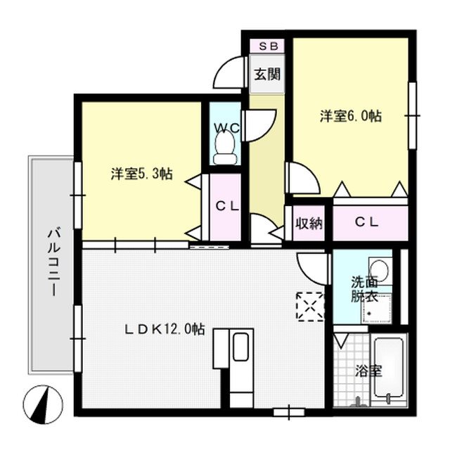 グランドハイツA棟 102号室 間取り