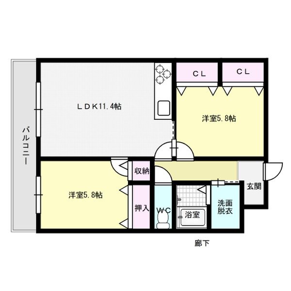 サンコーポ曰佐 303号室 間取り