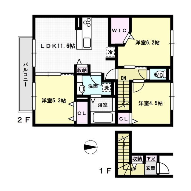 セジュール・プルニエ2 A棟 203号室 間取り