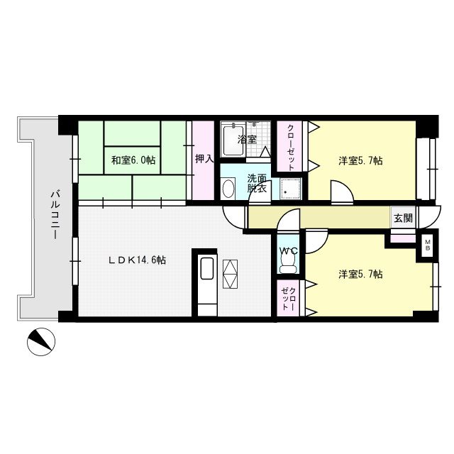 フレア・クレスト水城 702号室 間取り
