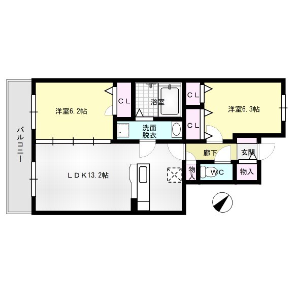 ステラ若草B棟 101号室 間取り