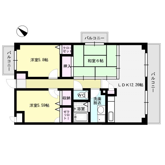 サニーサイド 603号室 間取り