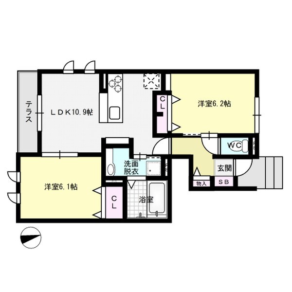 D-room花畑弐番館 102号室 間取り