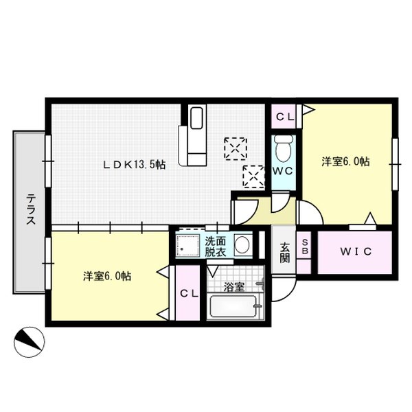 セジュールトリニテB棟 102号室 間取り