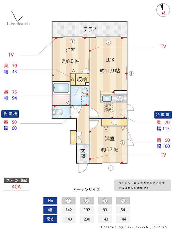フルール伯玄 103号室 間取り