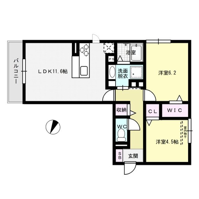 D-room西長住 弐番館 203号室 間取り